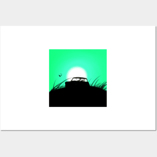 Classic Mini Sunset Green Posters and Art